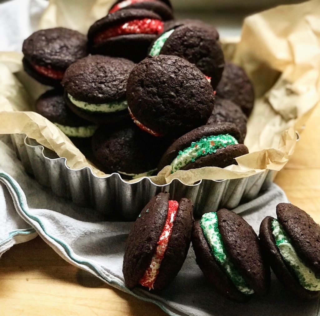 A pile of peppermint whoopie pies