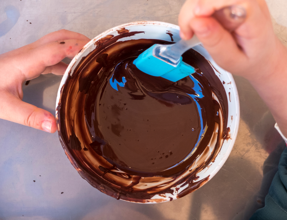 Melted chocolate, being mixed.